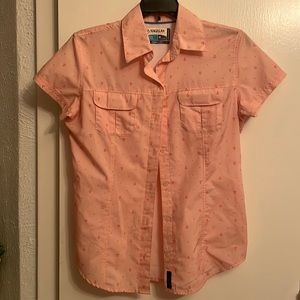 Casual, professional, outdoorsy, feminine pink with cream polka dots